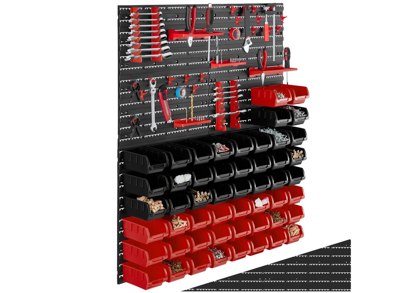 tectake Regal Kleinteilemagazin, 2er Set 2-tlg., 88-teilig, mit 4 Wandplatten von tectake