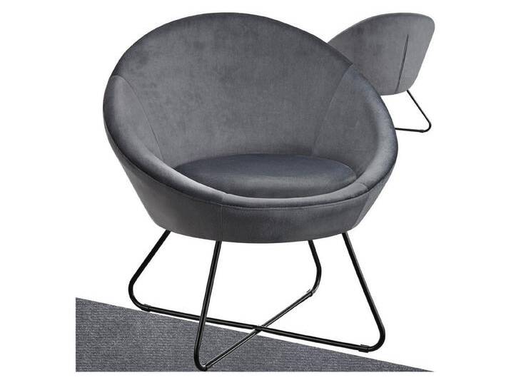 tectake Relaxsessel Cocktailsessel Centera, Belastbarkeit 120 kg, 83 x 73 x 82 cm, gepolstert, mit Bouclé- oder Samtbezug, grau, Samtoptik anthrazit von tectake