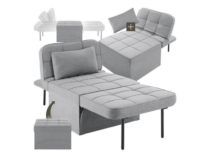 tectake Relaxsessel Schlafhocker, 4 in 1 als Hocker, Sessel, Lounger oder Bett, grau, hellgrau, Hellgrau von tectake
