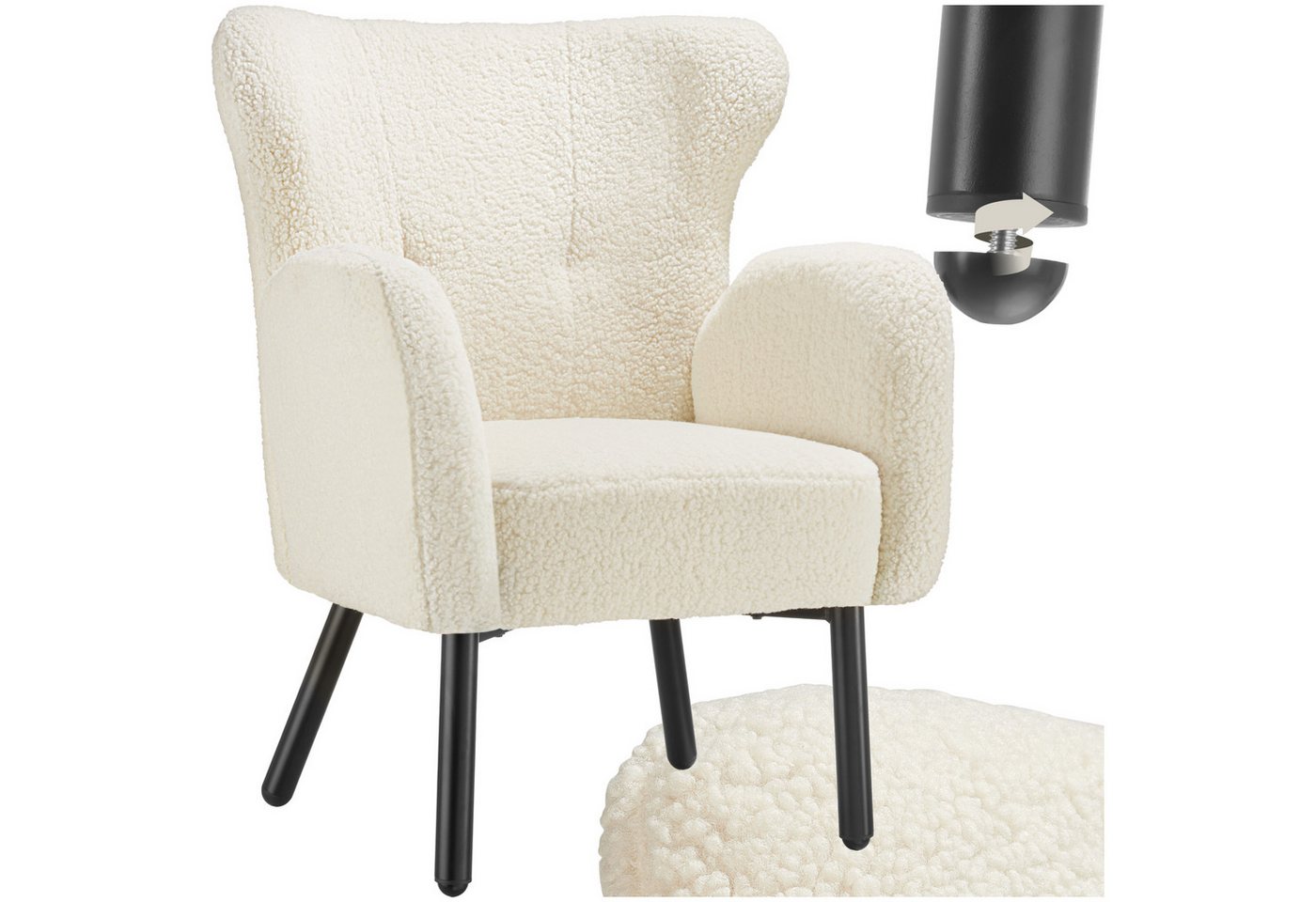 tectake Relaxsessel Sessel, dick gepolstert, mit Bouclé-Bezug von tectake