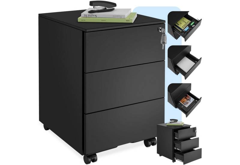 tectake Rollcontainer Aktenrollschrank, aus pulverbeschichtetem Stahl von tectake