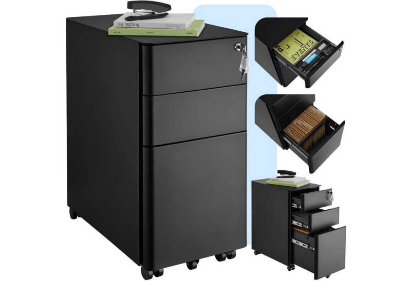 tectake Rollcontainer Aktenrollschrank, aus pulverbeschichtetem Stahl von tectake