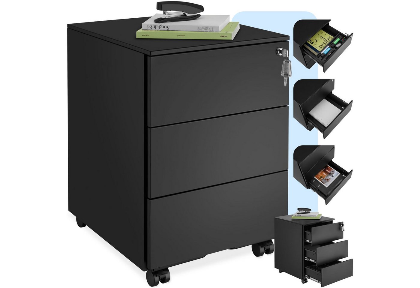 tectake Rollcontainer Aktenrollschrank, aus pulverbeschichtetem Stahl von tectake