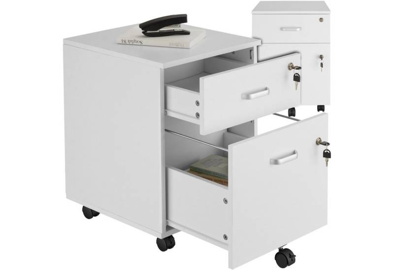 tectake Rollcontainer Rollschrank Vagur, 2 abschließbare Schubladen, mit 2 Schubladen für Dokumente im A4 Format von tectake