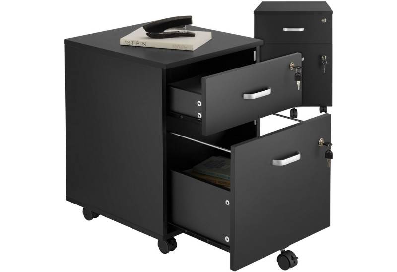 tectake Rollcontainer Rollschrank Vagur, 2 abschließbare Schubladen, mit 2 Schubladen für Dokumente im A4 Format von tectake