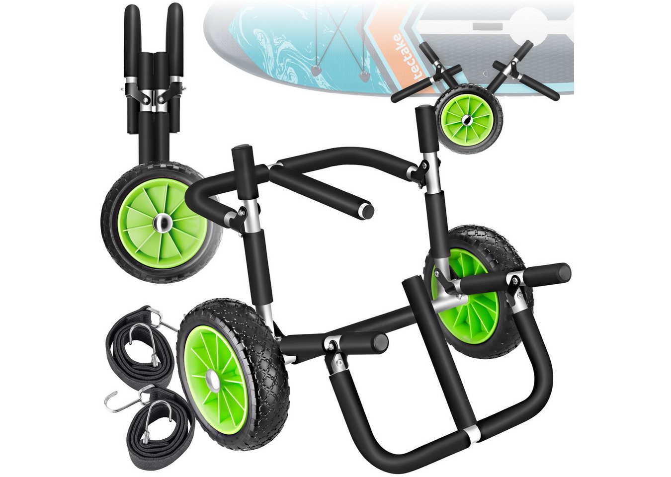 tectake SUP-Transportwagen Surfboard Transportwagen WaveWheel, rostfreies Aluminium, (Komplettset), inkl. 2 Sicherungsgurte, 62 x 53 x 49 cm von tectake