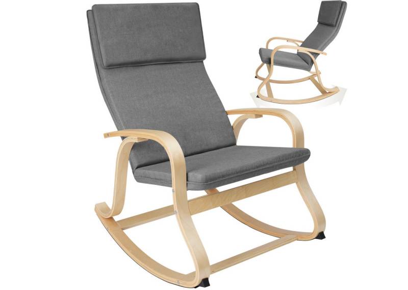 tectake Schaukelstuhl Relaxsessel Roca aus Birkenholz 150kg (Set., 1 St), Geschwungenes Gestell aus massivem Birkenholz von tectake