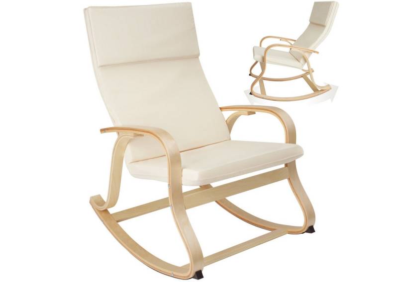 tectake Schaukelstuhl Relaxsessel Roca aus Birkenholz 150kg (Set., 1 St), Geschwungenes Gestell aus massivem Birkenholz von tectake
