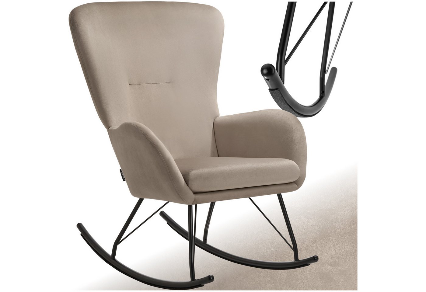 tectake Schaukelstuhl Relaxsessel Swing mit Stahlkufen und dicker Polsterung (Set., 1 St), Abnehmbares, extradickes Sitzpolster mit waschbarem Bezug von tectake