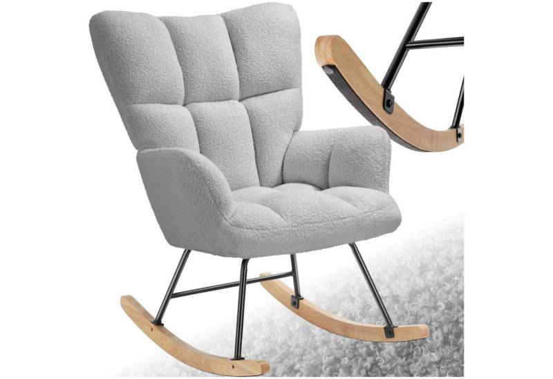 tectake Schaukelstuhl Relaxsessel Torve, gepolstert, Bouclé-Stoff, Holzkufen (Set, 1 St), Kuscheliger Bouclé-Bezug mit stilvollem Steppmuster von tectake