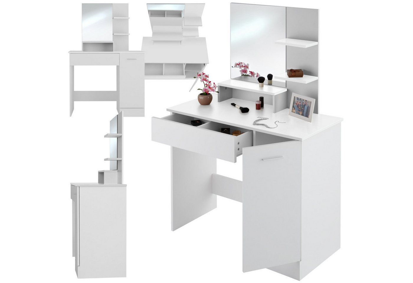 tectake Schminktisch Frisiertisch Zoe (1-St., 1 tlg), Moderner Schminktisch mit großem Spiegel von tectake