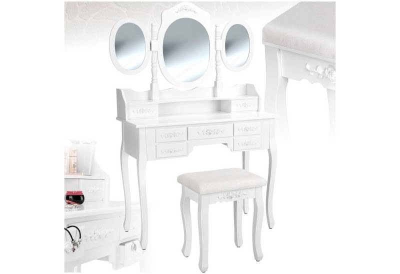 tectake Schminktisch Frisiertisch mit 7 Schubladen, Spiegel und Hocker im Antik Look (1-St., 2 tlg), Stabile und hochwertige Verarbeitung von tectake