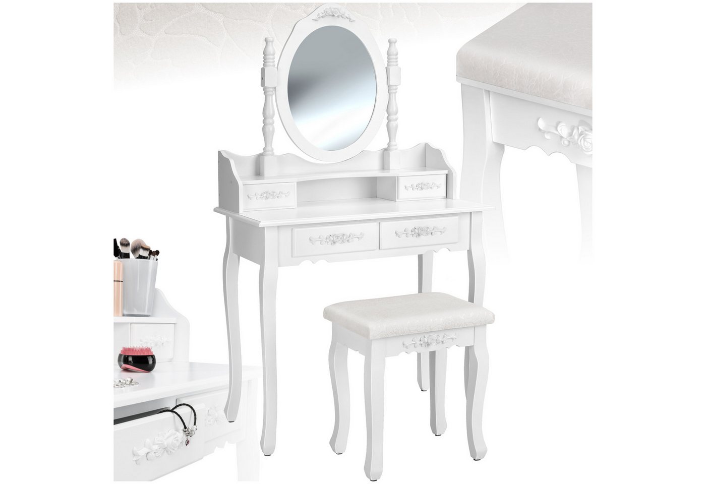 tectake Schminktisch Frisiertisch mit Spiegel und Hocker im Antik Look (1-St., 2 tlg), Stabile und hochwertige Verarbeitung von tectake