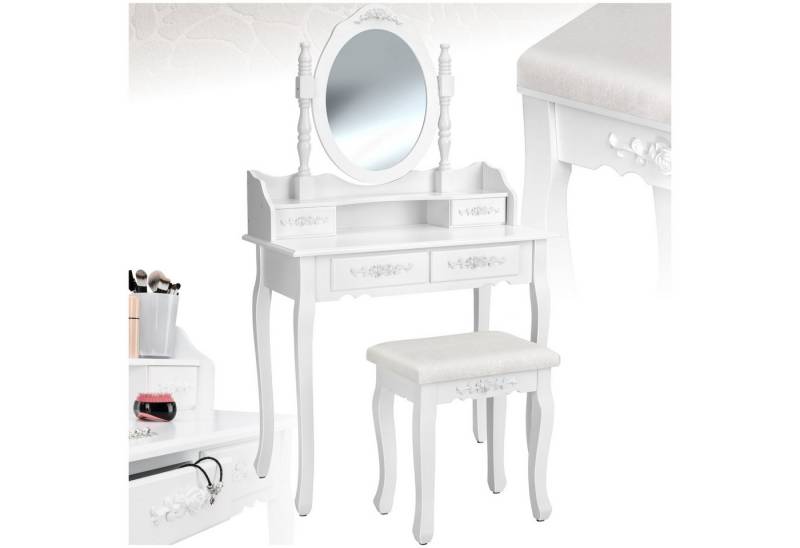 tectake Schminktisch Frisiertisch mit Spiegel und Hocker im Antik Look (1-St., 2 tlg), Stabile und hochwertige Verarbeitung von tectake