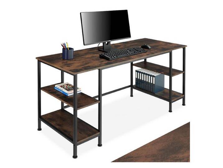 tectake Schreibtisch Computer-Schreibtisch (1-St., 1 tlg), Geradlinig designter Schreibtisch im typischen Industrie-Stil, braun von tectake