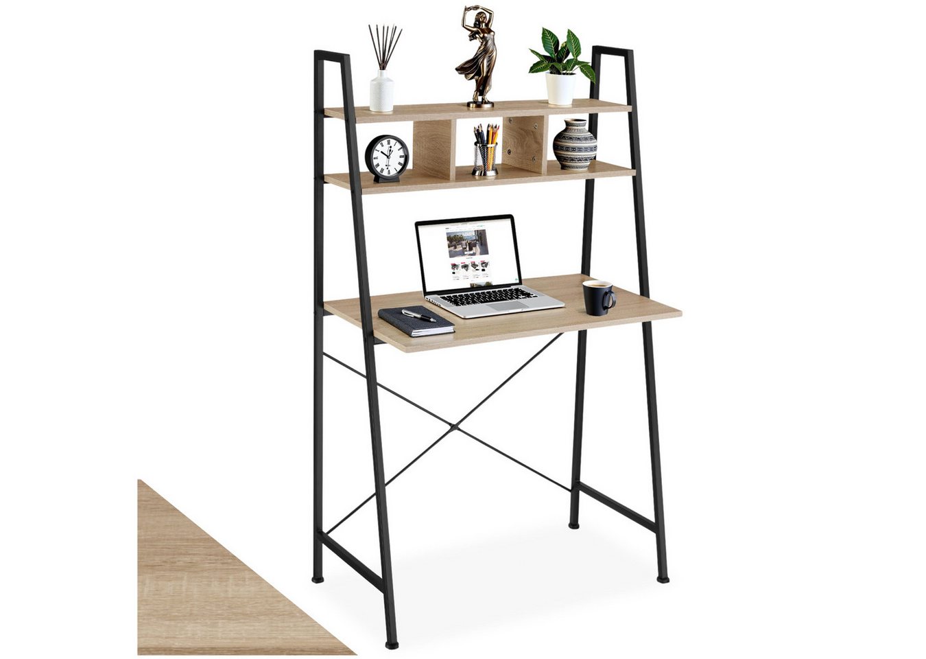 tectake Schreibtisch Computertisch Exeter 85,5x46,5x140cm (1-St., 1 tlg), Rustikaler Schreibtisch im schnörkellosen Industrial Style von tectake