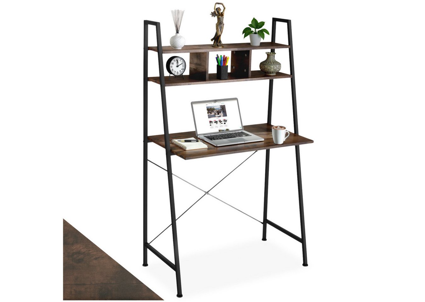 tectake Schreibtisch Computertisch Exeter 85,5x46,5x140cm (1-St., 1 tlg), Rustikaler Schreibtisch im schnörkellosen Industrial Style von tectake