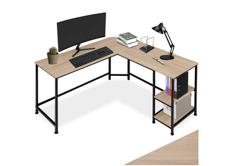 tectake Schreibtisch Computertisch Hamilton 138x138x75,5cm (1-St., 1 tlg), Platzsparender Eckschreibtisch im luftig-leichten Industrie-Design von tectake