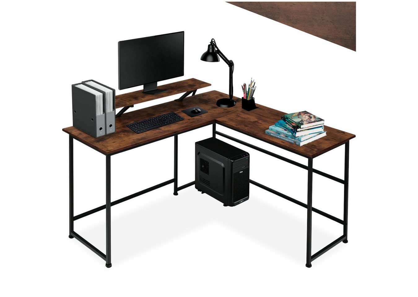 tectake Schreibtisch Computertisch Melrose 140x130x76,5cm (1-St., 1 tlg), Rustikaler Eckschreibtisch im schlichten Industrie-Stil von tectake