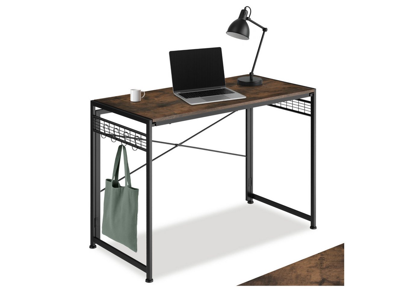 tectake Schreibtisch Computertisch Paterson klappbar 102x51x77cm (1-St., 1 tlg), Klappbarer Schreibtisch im kontrastreichen Industrial Style von tectake