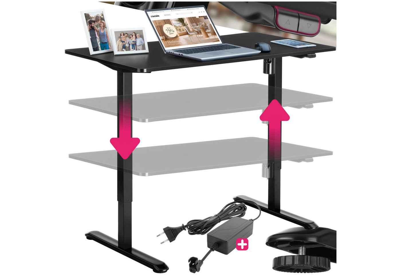 tectake Schreibtisch Elektrisch höhenverstellbarer Schreibtisch (1-St., 1 tlg), Elektrisch höhenverstellbarer Schreibtisch mit Anti-Kollisionssystem von tectake