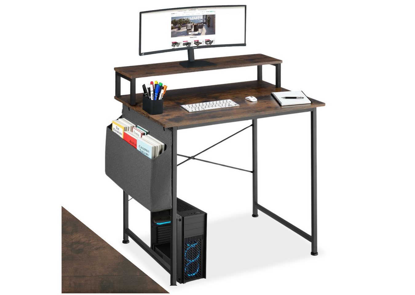 tectake Schreibtisch Everett (1-St., 1 tlg), Funktionaler Schreibtisch mit praktischer Ablage im Industrie-Look von tectake