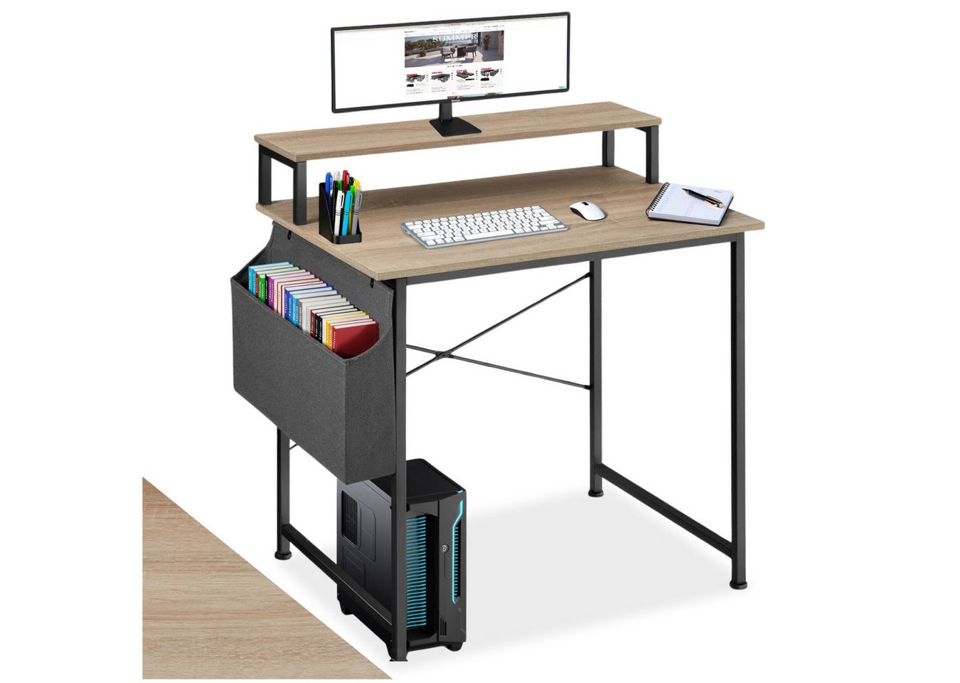 tectake Schreibtisch Everett (1-St., 1 tlg), Funktionaler Schreibtisch mit praktischer Ablage im Industrie-Look von tectake