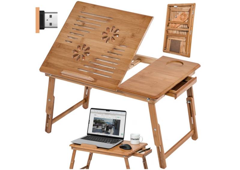 tectake Schreibtisch Laptoptisch (1-St., 1 tlg), Inkl. Schublade, Neigungswinkel der Arbeitsfläche verstellbar von tectake