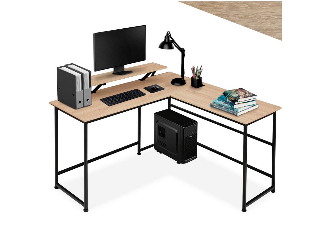 tectake Schreibtisch Melrose (1-St., 1 tlg), Rustikaler Eckschreibtisch im schlichten Industrie-Stil von tectake