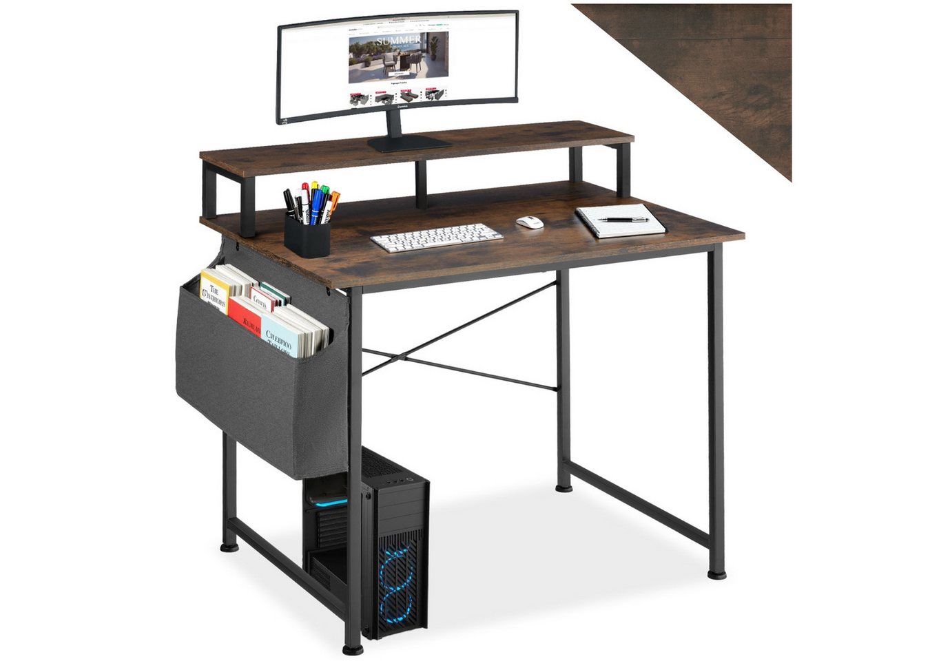 tectake Schreibtisch Thornton (1-St., 1 tlg), Funktionaler Schreibtisch mit praktischer Ablage im Industrie-Look von tectake