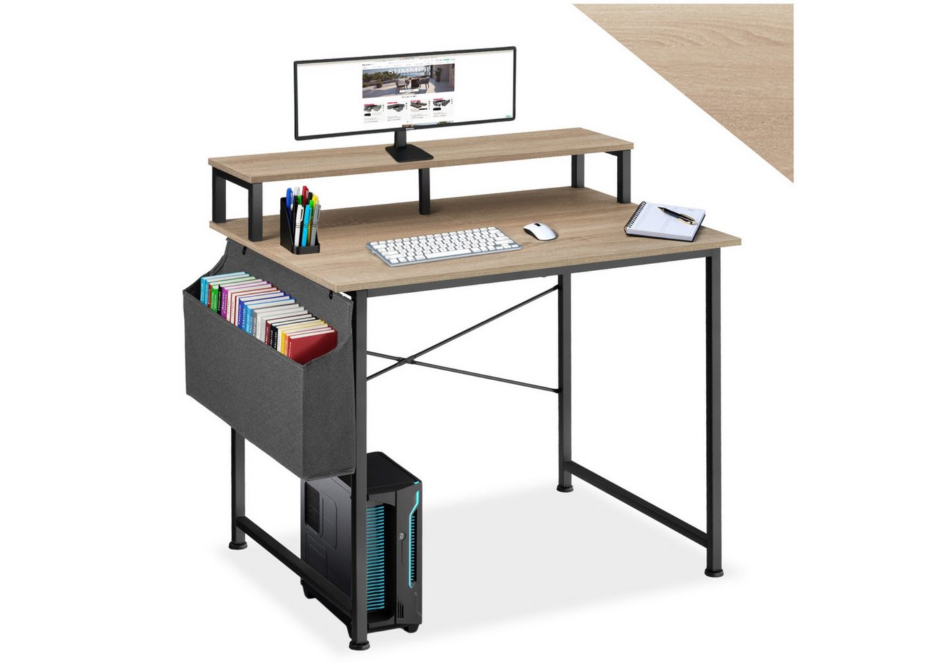 tectake Schreibtisch Thornton (1-St., 1 tlg), Funktionaler Schreibtisch mit praktischer Ablage im Industrie-Look von tectake