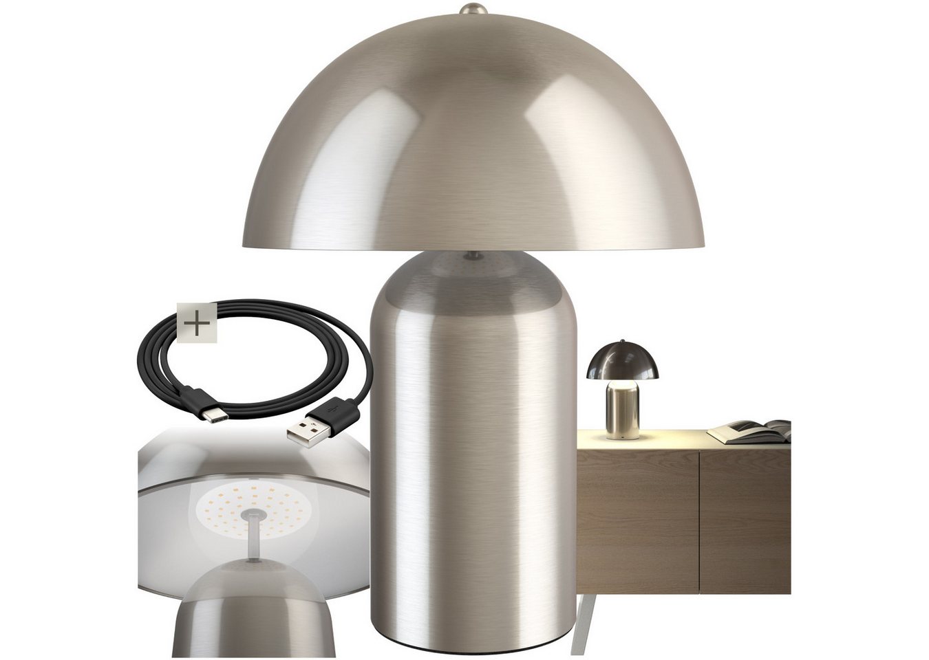 tectake Schreibtischlampe Akku-Tischlampe, Kleine Retro-Tischleuchte im angesagten Pilzdesign der 70er-Jahre von tectake