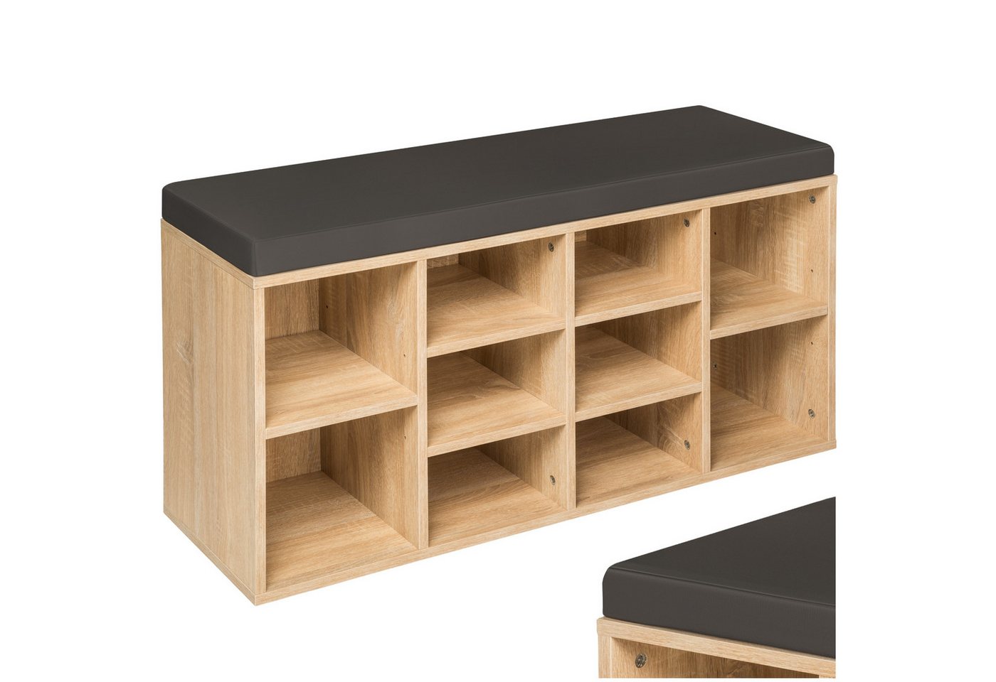 tectake Schuhschrank Schuhregal mit Sitzpolster 103,5x48x30cm (Set mit Schrank+Kissen, 1-St., inkl. Sitzkissen) für 10 Paar Schuhe von tectake