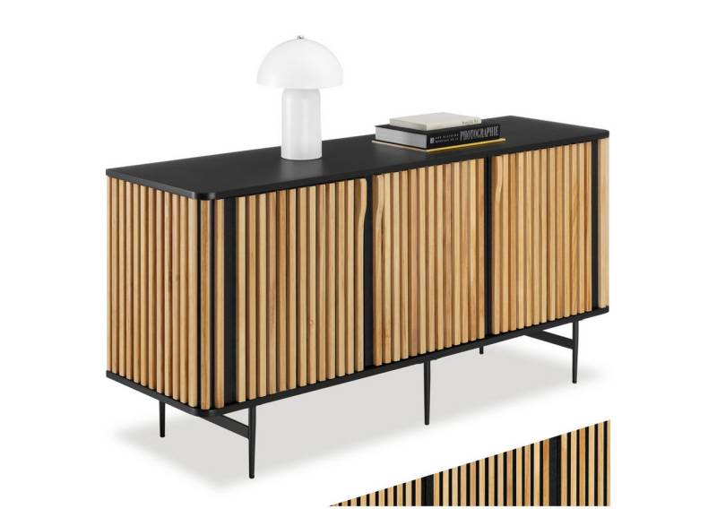 tectake Sideboard Kommode Lineo, Lamellenoptik, 3 Schrankfächer, Massivholz, 156 x 45,5 x 74 cm, mit höhenverstellbare Füße tectake Sideboard Kommode Lineo, Lamellenoptik, 3 Schrankfächer, Massivholz, 156 x 45,5 x 74 cm, mit höhenverstellbare Füße von tectake