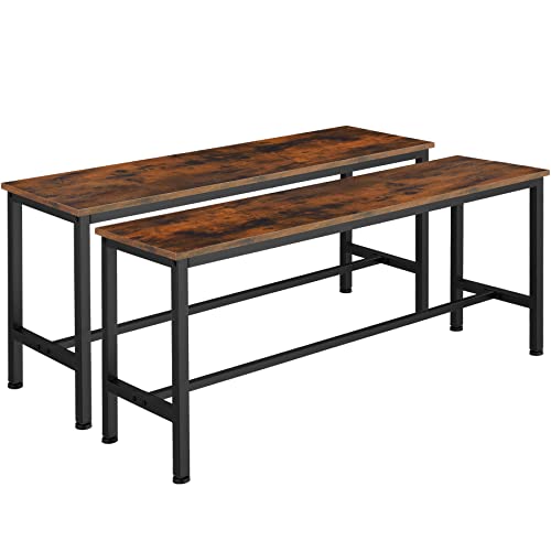 tectake Sitzbänke für Esszimmertisch, 2er Set Holz Küchenbank, 108 x 32,5 x 50,5 cm, Industrie-Design, für Esszimmer, Küche, Wohnzimmer, schwarzes Metallgestell (Industrial Dunkelbraun) von tectake