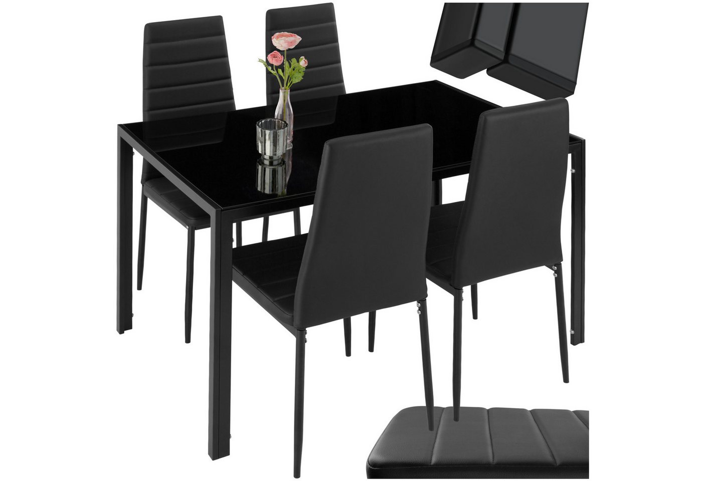 tectake Sitzgruppe Esszimmergruppe, (Set, 5-tlg), Robuste Tischplatte aus Sicherheitsglas von tectake