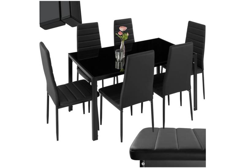 tectake Sitzgruppe Esszimmergruppe, (Set., 7-tlg), Robuste Tischplatte aus Sicherheitsglas von tectake