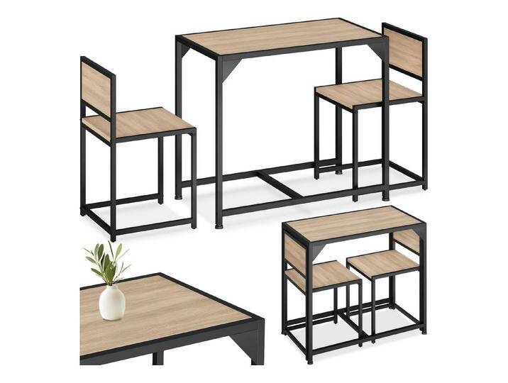 tectake Sitzgruppe Milton, (Set., 3-tlg), Stabile und standfeste Stahlgestelle mit Pulverbeschichtung, braun, Industrial Holz hell, Eiche Sonoma von tectake