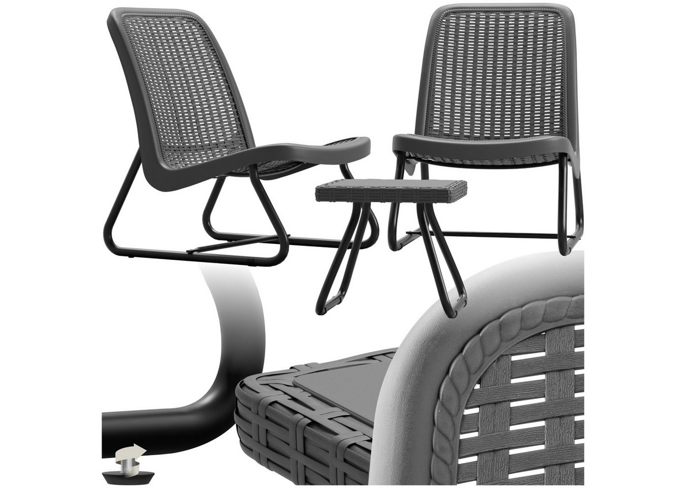 tectake Sitzgruppe Balkonmöbel Modica in Rattanoptik für 2 Personen, ergonomisch, (Set., 3-tlg), Pulverbeschichteter Stahl – stabil & hoch belastbar von tectake