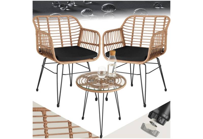 tectake Sitzgruppe Rattan Sitzgruppe, (Set, 3-tlg), Stabiles Gestell aus solidem Stahl von tectake