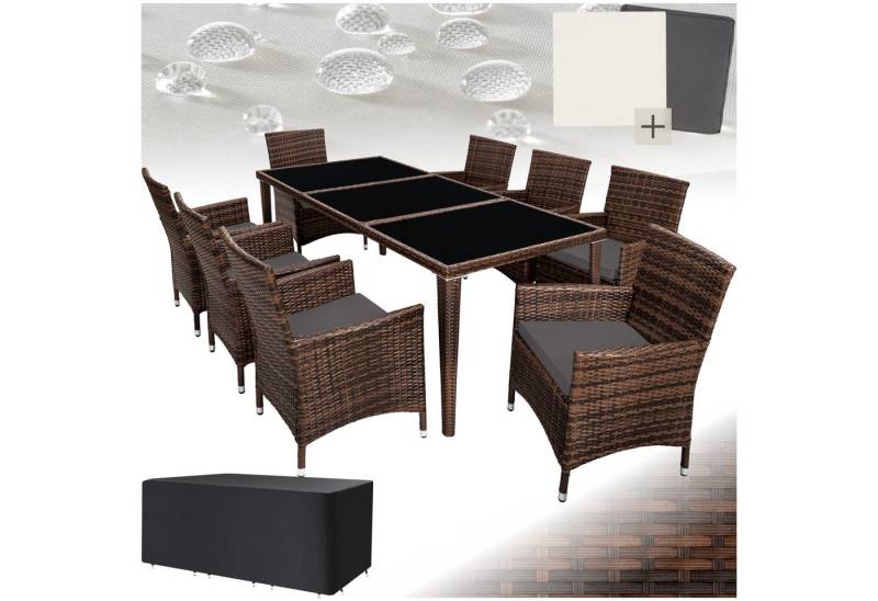 tectake Sitzgruppe Rattan Sitzgruppe, (Set, 9-tlg), Inkl. 2 Bezugsets von tectake