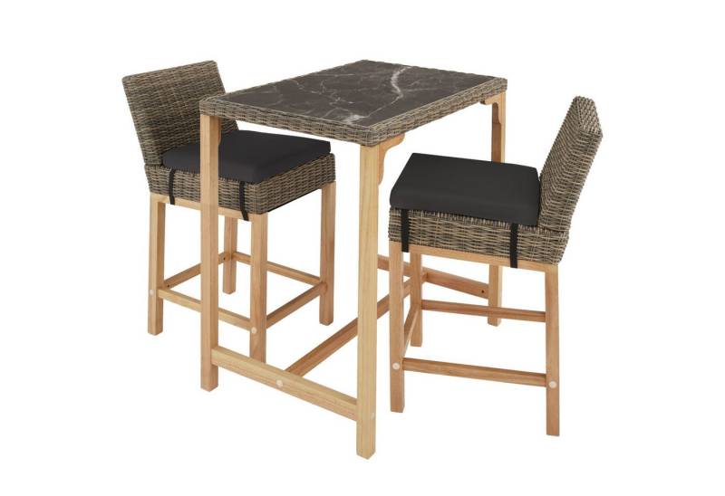 tectake Sitzgruppe Rattan Bartisch Kutina mit 2 Stühlen Latina, (Set, 3-tlg) von tectake