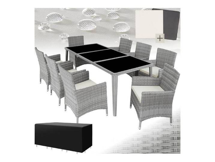tectake Sitzgruppe Rattan Sitzgruppe, (Set, 9-tlg), Inkl. 2 Bezugsets, grau, hellgrau, hellgrau von tectake