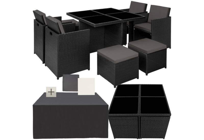 tectake Sitzgruppe Rattan Sitzgruppe, (Set, 9-tlg), 2 Bezugssets, Sitzpolster ca. 5 cm dick, abnehmbar von tectake