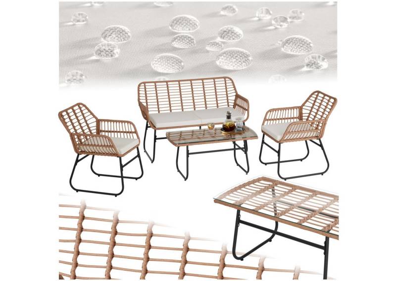 tectake Sitzgruppe Rattan Sitzgruppe, (Set., 1-tlg), Stabiles Gestell aus pulverbeschichtetem Stahl von tectake
