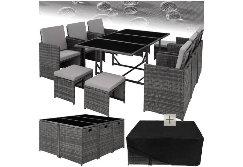 tectake Sitzgruppe Rattan Sitzgruppe, (Set., 12-tlg), Alle Bezüge abnehmbar und wasserabweisend von tectake