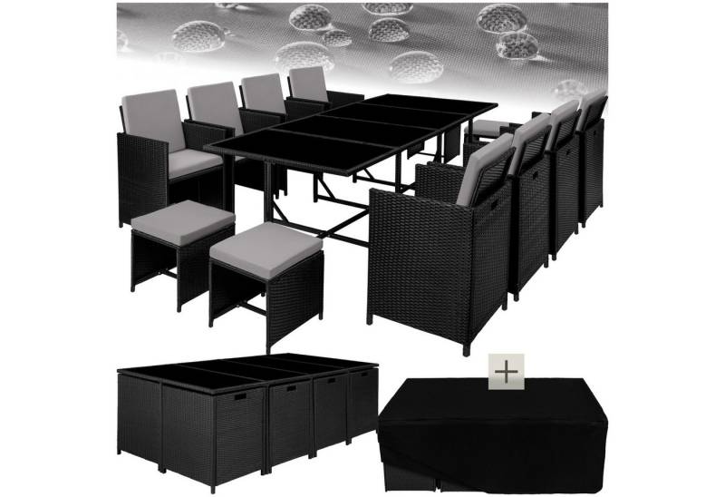 tectake Sitzgruppe Rattan Sitzgruppe, (Set., 12-tlg), Platzsparend durch Würfelsystem von tectake
