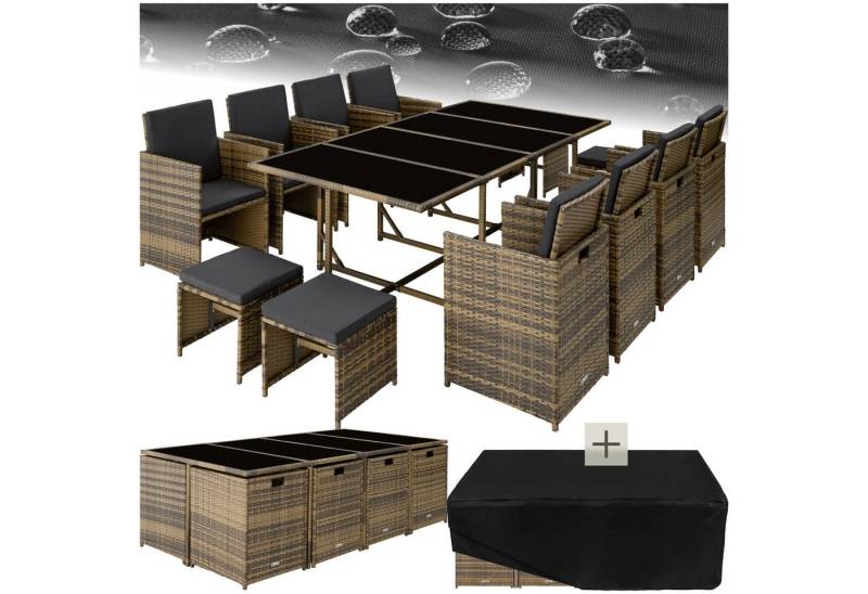 tectake Sitzgruppe Rattan Sitzgruppe, (Set., 12-tlg), Platzsparend durch Würfelsystem von tectake