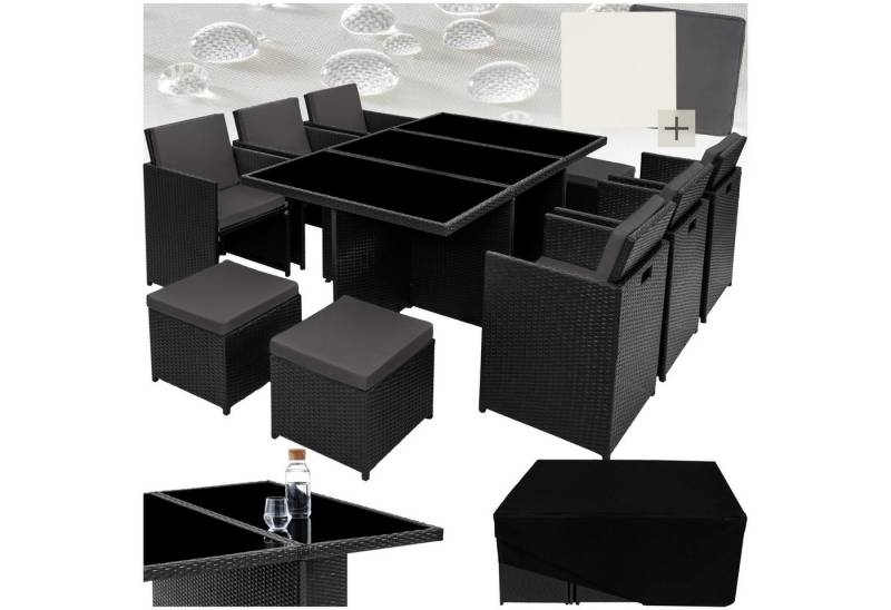 tectake Sitzgruppe Rattan Sitzgruppe, (Set., 12-tlg), Umklappbare Rückenlehne – Stühle passen unter den Tisch von tectake