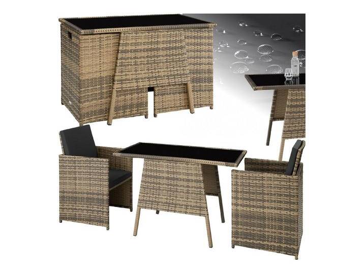 tectake Sitzgruppe Rattan Sitzgruppe, (Set., 3-tlg), Tisch mit abnehmbarer Glasplatte, braun von tectake